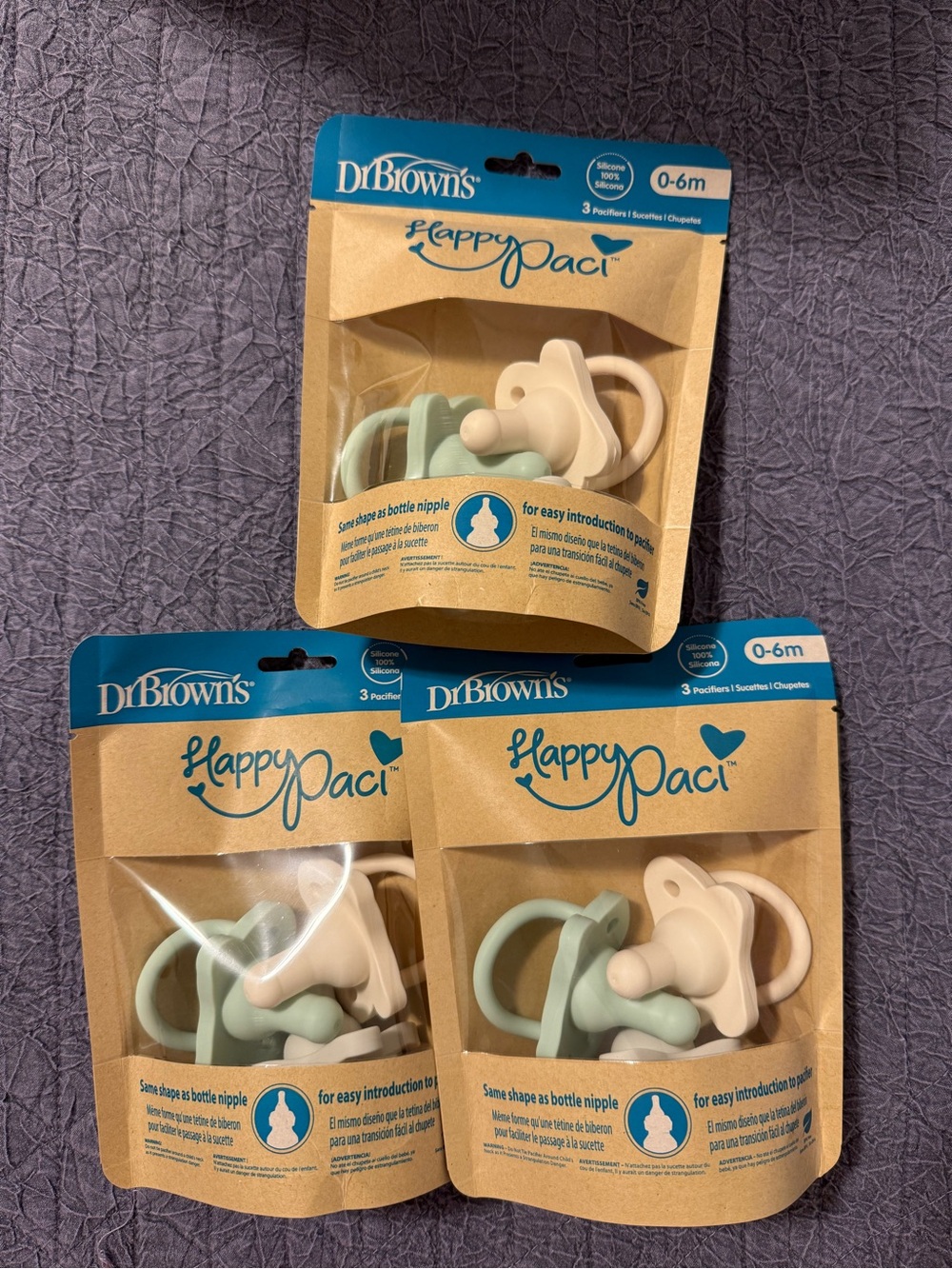 Dr. Brown's Happy Paci 0-6M - Mint & White Pacifiers (3-Pack)